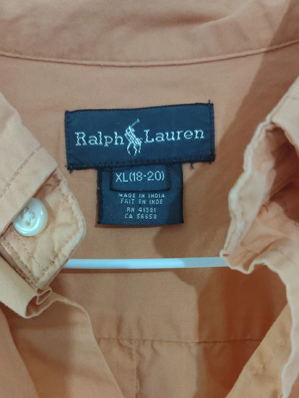 Ralph Lauren Boy's Peach Orange Button-Down Shirt with Green Pony Size 16/18
